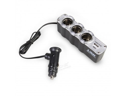 Adaptador de cigarrera con triple salida y USB