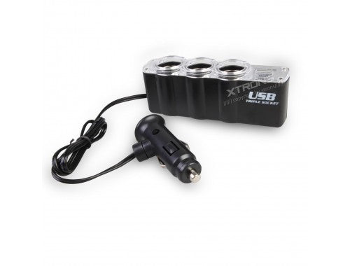 Adaptador de cigarrera con triple salida y USB