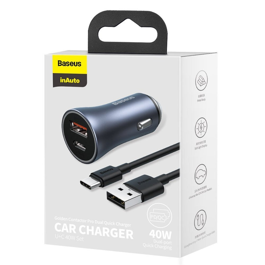 Cargador dual, USB, Tipo C, carga rápida-40W-Baseus