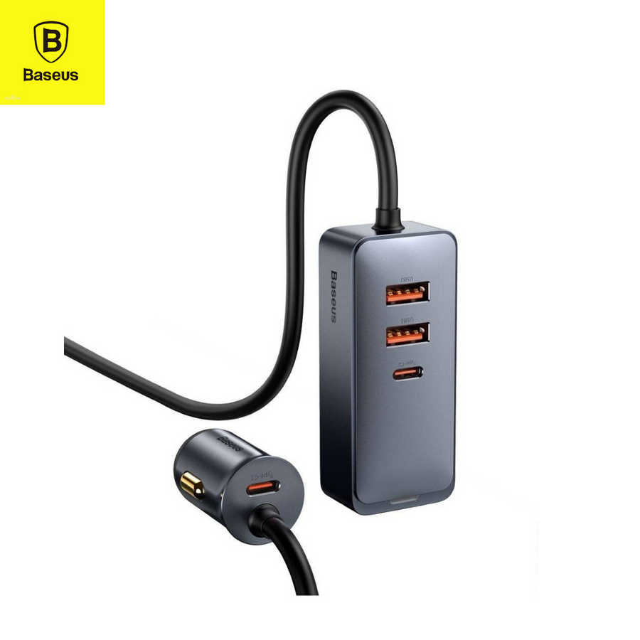 Cargador, carga rápida, múltiples puertos, 2x USB, 2x Tipo C, con cable de extensión de 1.20m