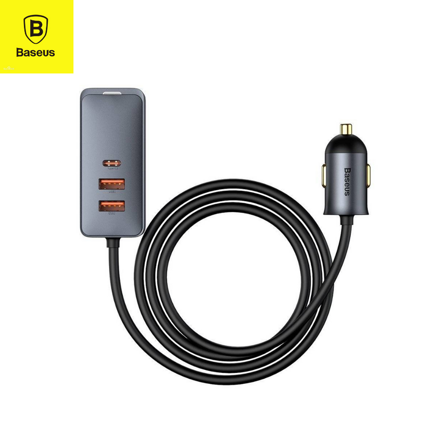 Cargador, carga rápida, múltiples puertos, 2x USB, 2x Tipo C, con cable de extensión de 1.20m